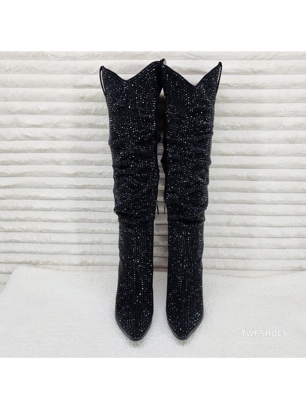 Cape Robbin Diamond Rider Rhinestone Glamour Western Draped Knee Boots Cowgirl - Picture 6 of 7